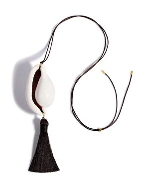 Sienna White Shell and Black Tassel Pendant Necklace NWOT